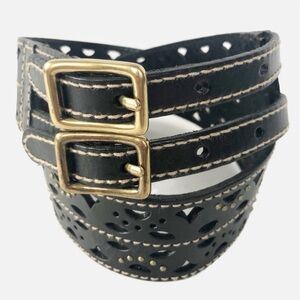 Black Leather Belt Cut-out Designs and Double Strap and Buckles Metal Details 🖤